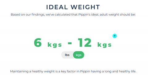 My dog’s ideal weight range.
