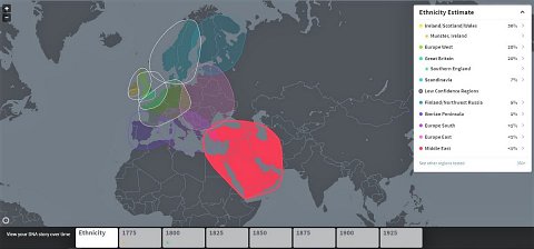 A map showing the regions included in my ethnicity estimate.