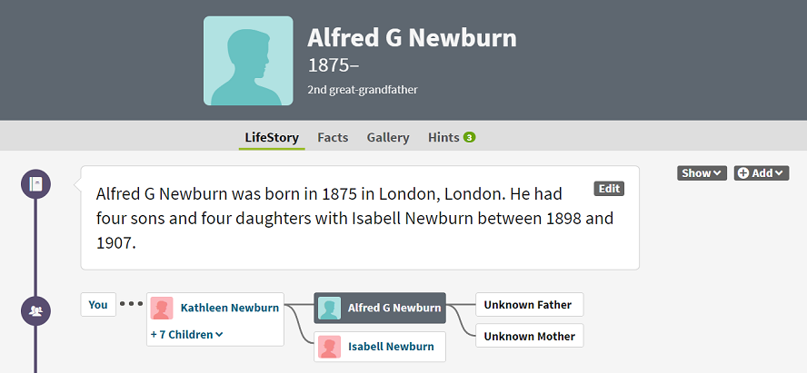 An example of an Ancestry family tree entry An example of an Ancestry family tree entry