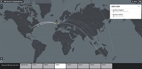 My Ethnicity Estimate map showing migratory routes.